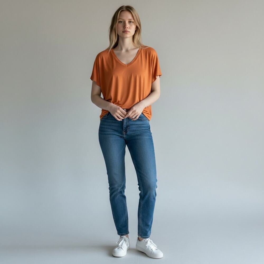 NWT Soya Concept Short Sleeve V Neck Top Orange Size SMALL